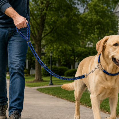 Ortekor Heavy-Duty Braided Dog Leash with Chain-Control Collar for Strong Pullers - Daily Walking & Training
