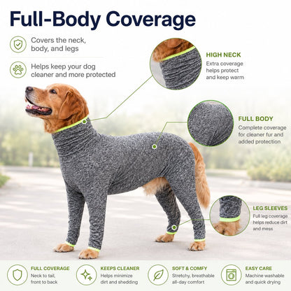 Ortekor Large Dog Full-Body Suit for Indoor Wear - Stretch 4-Leg Coverall