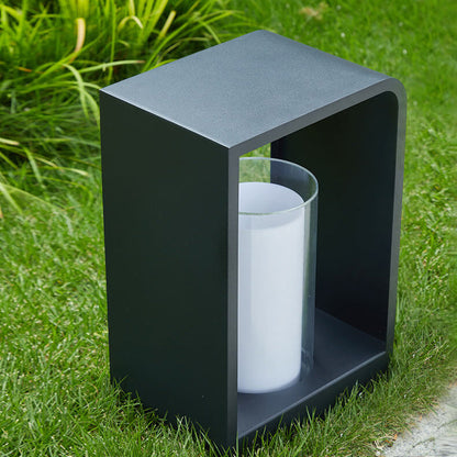 Outdoor Cube Post Light Black Steel LED Garden Pathway Stake for Yard Patio Walkway Deck Solar & Hardwired