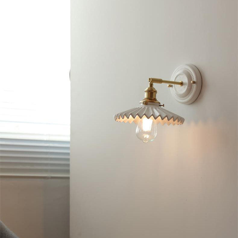 Ceramic & Brass Wall Sconce with Minimalist Contemporary Design for Bedroom, Living Room & Study | E26 Socket