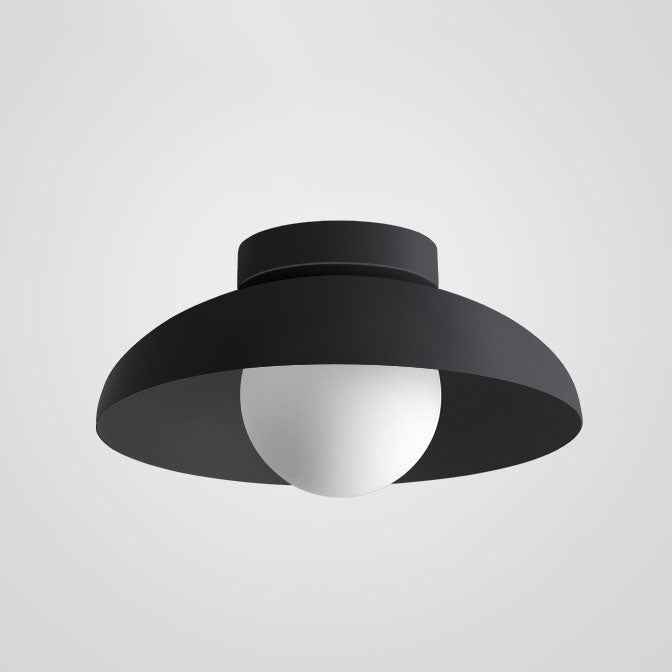 Single-Bulb Ceiling Light with Iron Frame and Glass Shade for Bedroom, Hallway, or Entryway