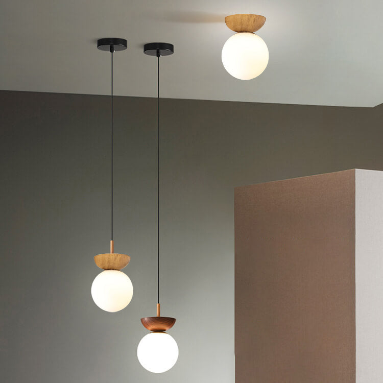 Spherical Glass Ceiling Light with Metal Frame - Contemporary Hardwired Fixture for Bedroom, Entryway & Hallway - G9 Socket