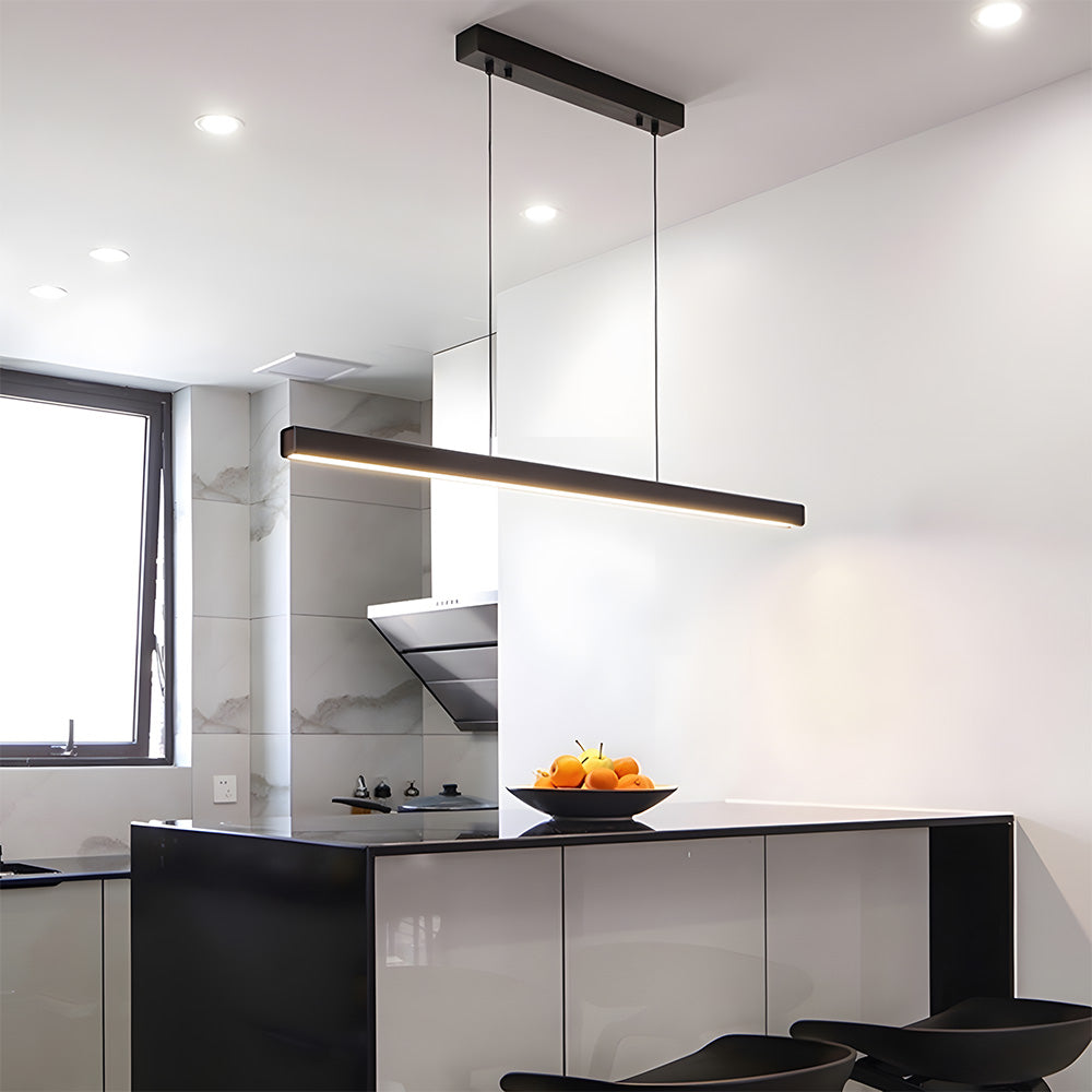 Linear Metal LED Fixture 47 in Black Kitchen Island Overhead Bar Lamp Slim Profile Adjustable Drop Modern Minimalist Style for Dining Room W