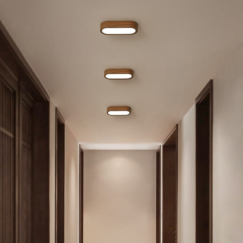 LED Wood Grain Ceiling Light Flush Mount – Modern Round Low Profile Fixture for Bedroom Living Room – Hardwired 8W Acrylic Shade Walnut &