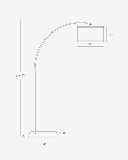 Arched Metal Reading Lamp with Marble Base 76 in Height for Living Room & Bedroom