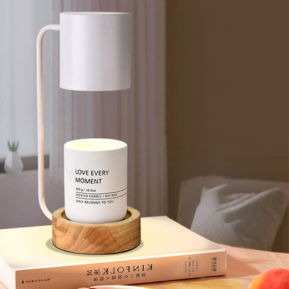 Flameless Scented Wax Warmer Lamp with Wood Base & Dimmable Ambient Light for Bedroom Living Room