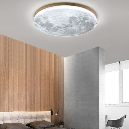Round Wood Ceiling Light 15 in LED Flush Mount Fixture 24W 2400lm for Bedroom Living Room Hallway Modern Lighting