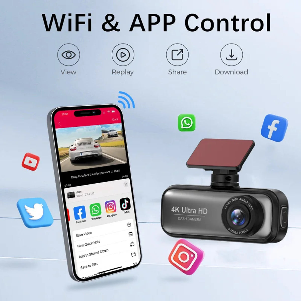 4K Dual-Lens Car Camera with WiFi Monitoring & GPS Tracking for Front & Rear Recording