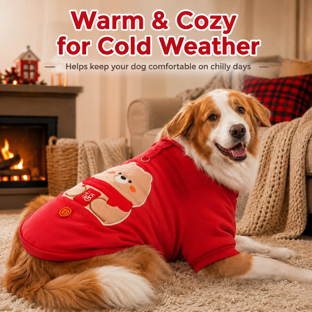Ortekor Warm Dog Sweatshirt for Cold Weather - Cozy Red Pullover for Indoor Lounging, Winter Walks & Lunar New Year Photos, XS-5XL