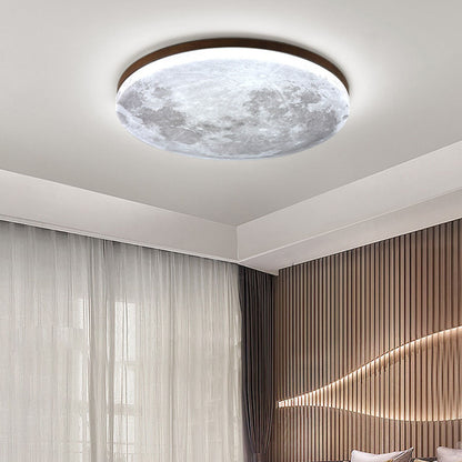 Circular LED Flush Mount Ceiling Light Wood Trim Acrylic Diffuser Hardwired Low Profile for Bedroom Hallway Kitchen Dining Room Entryway