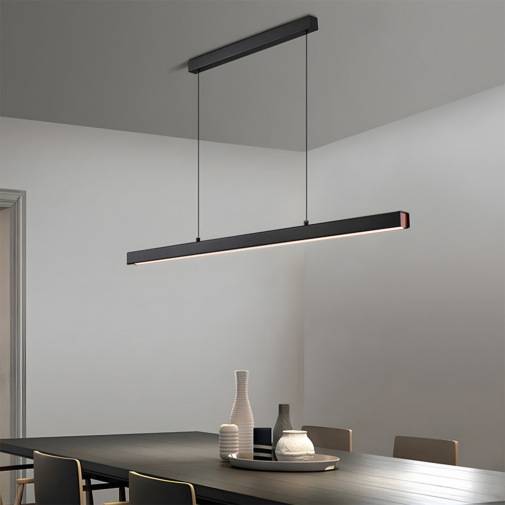 Linear Metal LED Fixture 47 in Black Kitchen Island Overhead Bar Lamp Slim Profile Adjustable Drop Modern Minimalist Style for Dining Room W