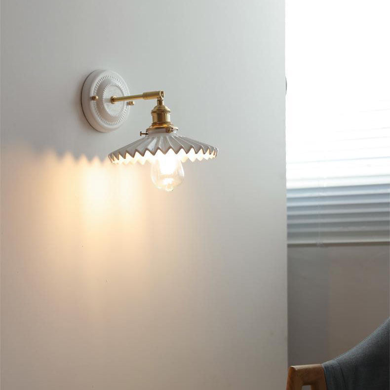 Hardwired Ceramic Sconce with Brass Accent, E26 Socket for Bedroom & Study, 9 in Modern Wall Light