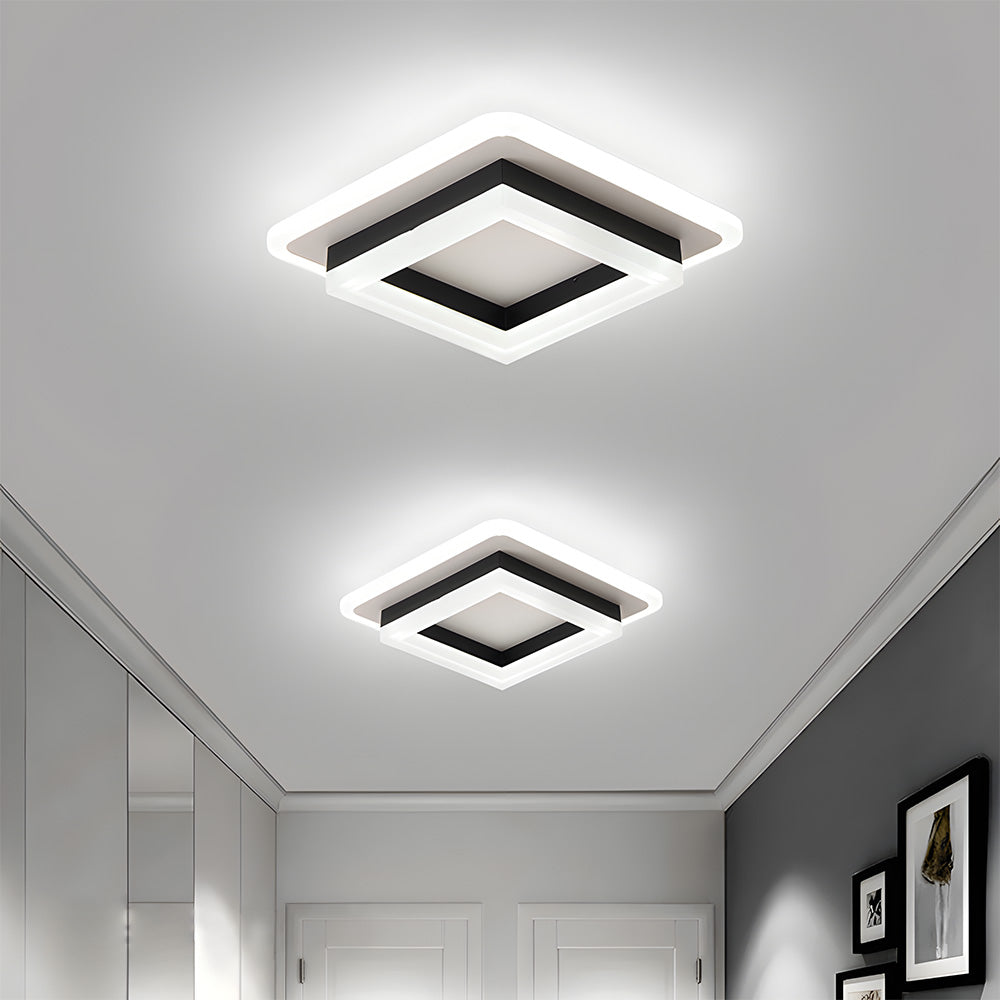 Flush Mount LED Light Fixture Square Layered Design 1920 Lumens for Bedroom Hallway Living Room Kitchen Den Black Gold Finish Contemporary M