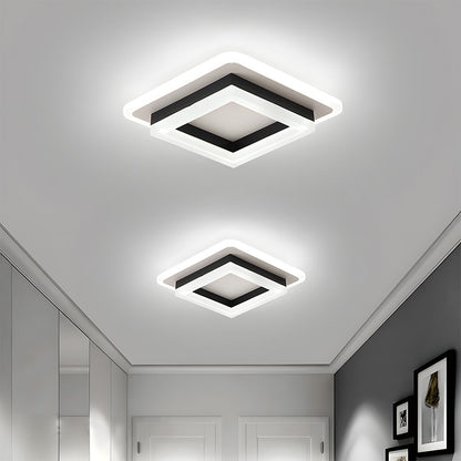 Flush Mount LED Light Fixture Square Layered Design 1920 Lumens for Bedroom Hallway Living Room Kitchen Den Black Gold Finish Contemporary M