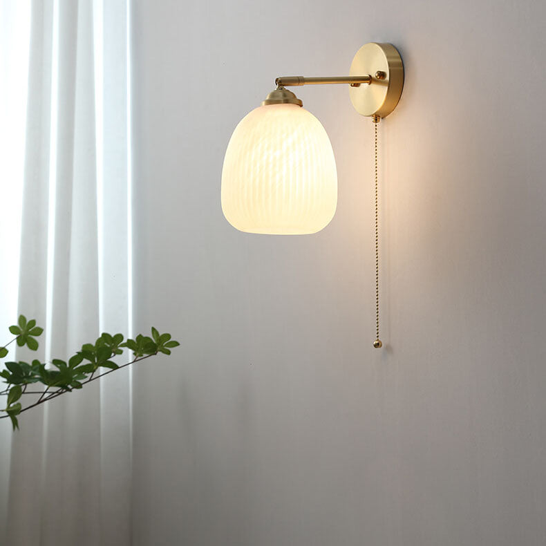 Compact Sconce Light Fixture White Shade Brass Accent 6 inch Wide for Bedroom Hallway Reading Nook Ambient Lighting E26 Socket Modern Minima