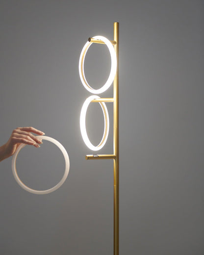 Triple-Ring LED Floor Lamp with Dimmer – 66" Tall Standing Light for Bedroom & Living Areas – Gold Metal Reading Lamp