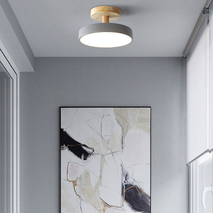 Wood & Metal Flush Mount Ceiling Light | Soft Color LED Fixture for Bedroom, Hallway & Living Room | 12W Scandinavian Style | Modern