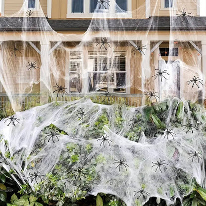 Spider Webs with Spiders 200 sq ft, Giant Spider Web Halloween Door Decoration, Halloween Party Decor with Fake Spiders