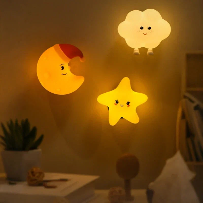 Kids Night Light LED Lamp Star Moon Cloud Rechargeable USB Cordless Bedside Nightlight Nursery Baby Toddler Room Decor 3 Brightness Levels