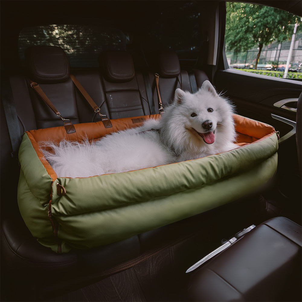 Portable Pet Travel Carrier Bed with Safety Leash for Small to Medium Dogs – Waterproof Faux Leather Car Booster Seat & Indoor Lounge