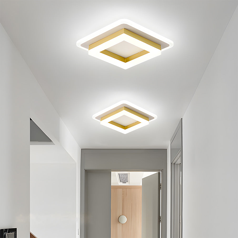Square Flush Mount LED Ceiling Light 1920 Lumens for Bedroom Hallway Living Room Modern Geometric Low Profile Black White Layered Design Con