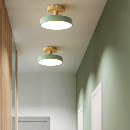Flush Mount LED Light Fixture Wood Metal 12W for Bedroom Hallway Living Room Scandinavian Style Minimalist Low Profile Integrated Bulb Soft