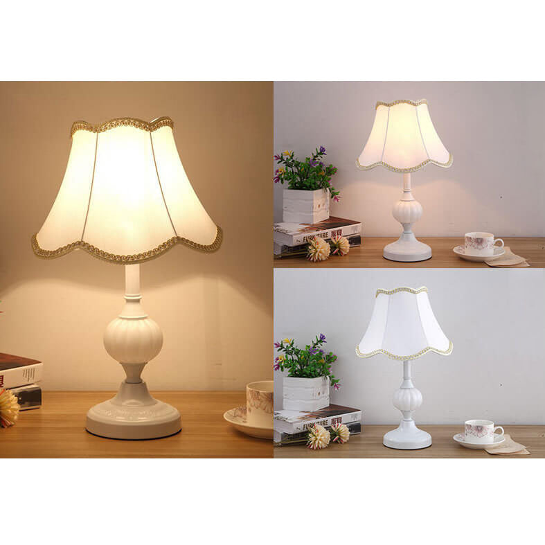 Desk Lamp with Fabric Shade & Metal Base 16.5 Inches High for Bedroom Nightstand Reading Study Room Office Workspace E26 Socket Gold White A