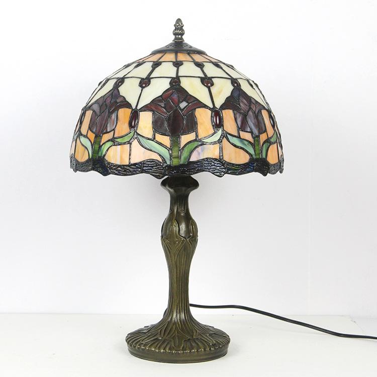 Stained Glass Table Lamp 18 Inch Height Multicolor Shade Bedside Reading Light E26 Socket Vintage Accent Lighting Decorative Bedroom Night L