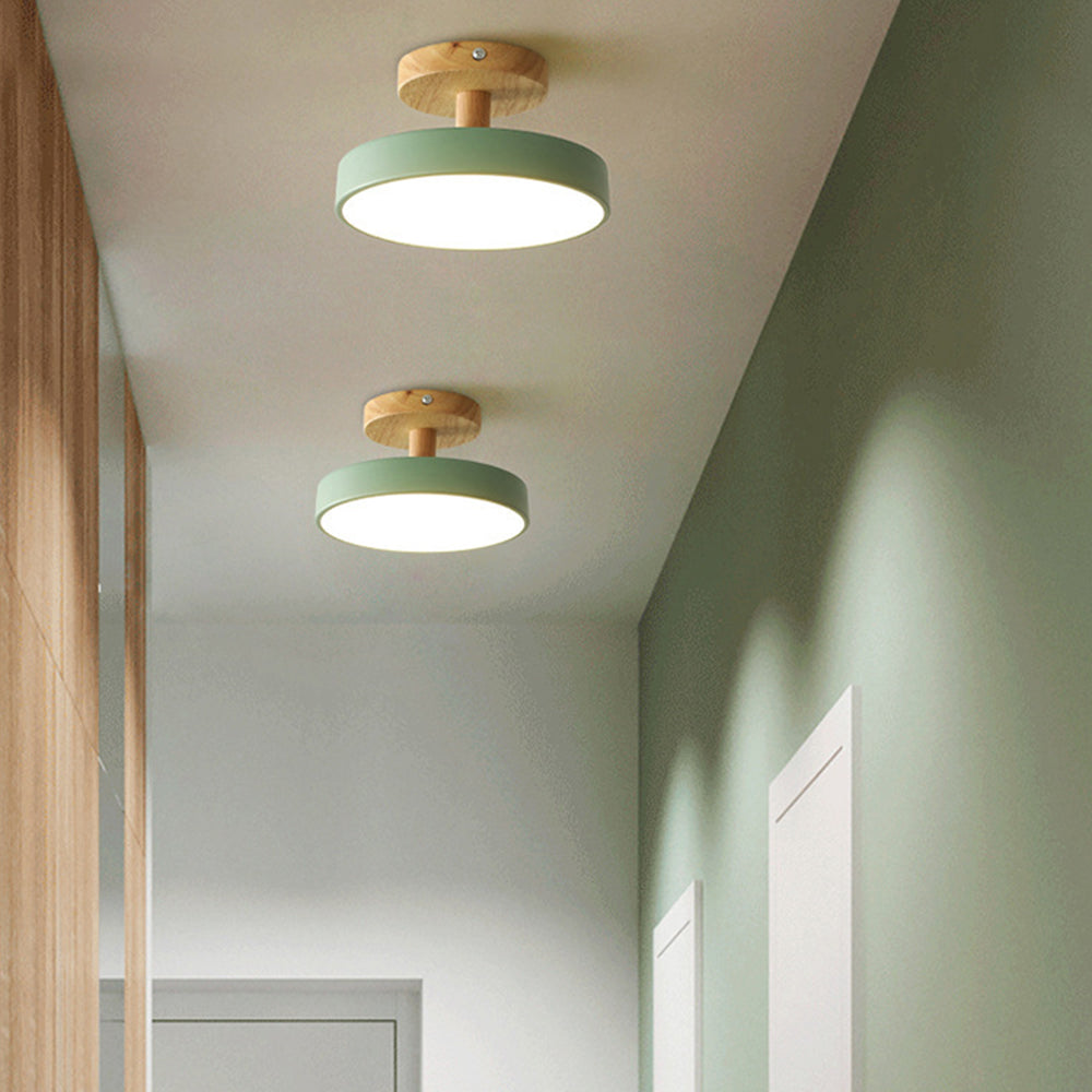 12W LED Flush Mount Light Wood & Green Finish for Bedroom Hallway Small Rooms Modern Scandinavian Style Ceiling Fixture 32-108 sq ft