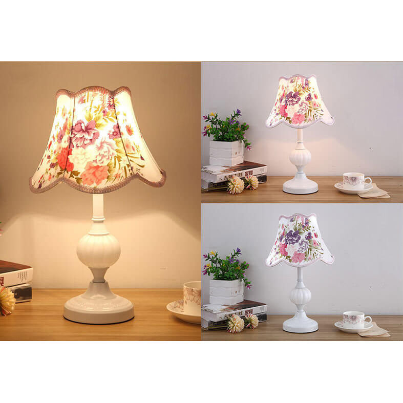 Desk Lamp with Fabric Shade & Metal Base 16.5 Inches High for Bedroom Nightstand Reading Study Room Office Workspace E26 Socket Gold White A