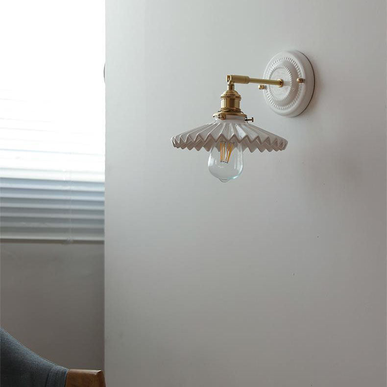 Ceramic & Brass Wall Sconce with Minimalist Contemporary Design for Bedroom, Living Room & Study | E26 Socket