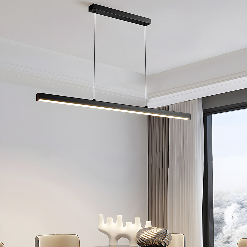 Linear Metal LED Fixture 47 in Black Kitchen Island Overhead Bar Lamp Slim Profile Adjustable Drop Modern Minimalist Style for Dining Room W