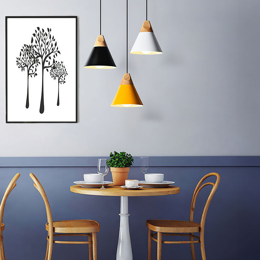 Aluminum & Wood Hanging Lamp E27 Socket Gray Black White Yellow Kitchen Island Dining Table Overhead Fixture Scandinavian Style Modern Minim