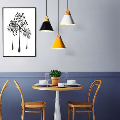 Aluminum & Wood Hanging Lamp E27 Socket Gray Black White Yellow Kitchen Island Dining Table Overhead Fixture Scandinavian Style Modern Minim