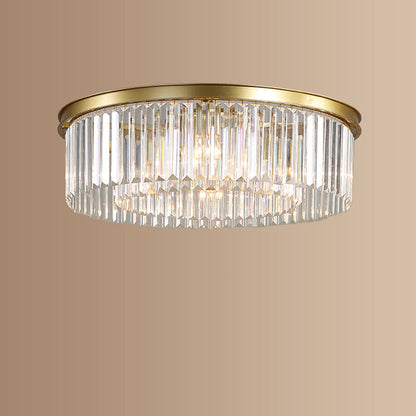 Flush Mount Crystal Chandelier 16 Inch Gold Round Overhead Light for Entryway Bedroom Dining Room 4-Bulb Semi-Flush Fixture Metallic Frame