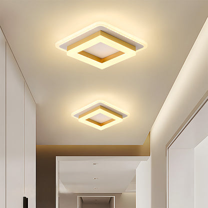 Flush Mount LED Light Fixture Square Layered Design 1920 Lumens for Bedroom Hallway Living Room Kitchen Den Black Gold Finish Contemporary M