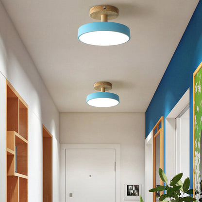 Flush Mount LED Light Fixture Wood Metal 12W for Bedroom Hallway Living Room Scandinavian Style Minimalist Low Profile Integrated Bulb Soft