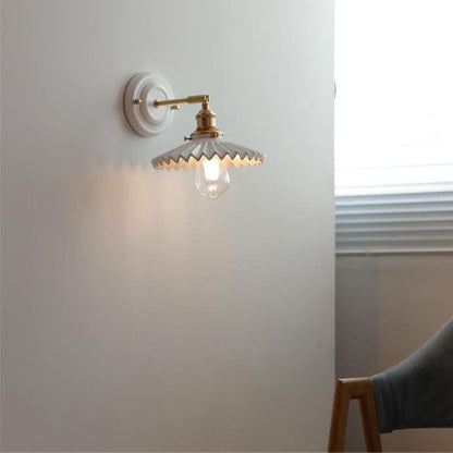 Hardwired Ceramic Sconce with Brass Accent, E26 Socket for Bedroom & Study, 9 in Modern Wall Light