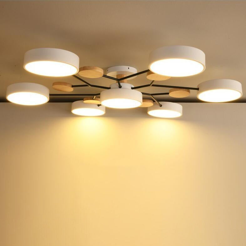 Modern Molecular LED Ceiling Light – Scandinavian Wood & Metal Flush Mount for Living Room, Bedroom & Kitchen