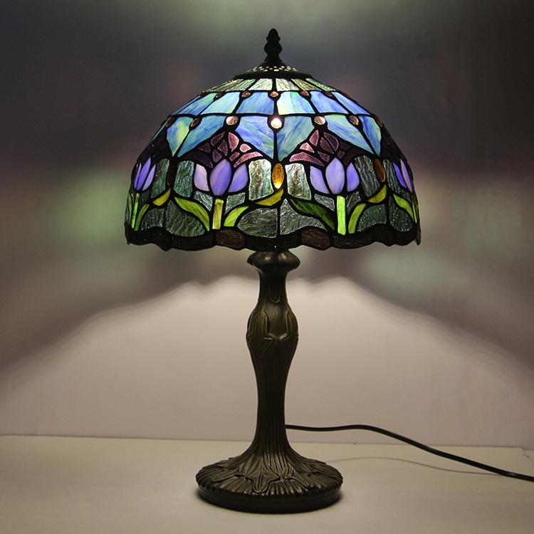 Stained Glass Table Lamp 18 Inch Height Multicolor Shade Bedside Reading Light E26 Socket Vintage Accent Lighting Decorative Bedroom Night L