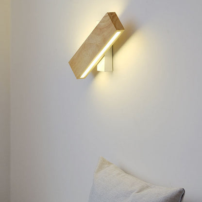 Hardwired LED Wall Sconce with Rotating Wood Frame and Acrylic Diffuser for Hallway, Bedroom, Living Room