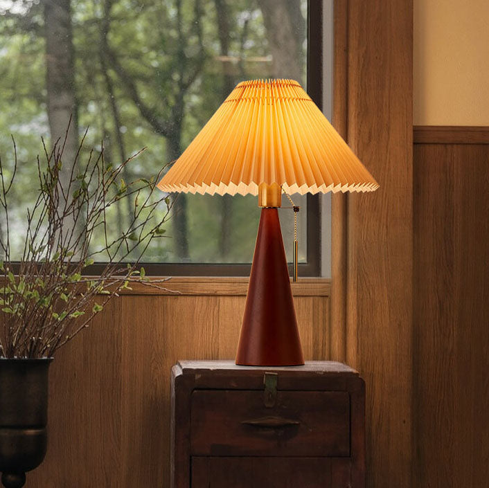 Wooden Bedside Lamp with Fabric Shade for Nightstand & Living Room Accent Lighting | 19 in Tall Asian-Inspired Design | Soft Glow E26 Base