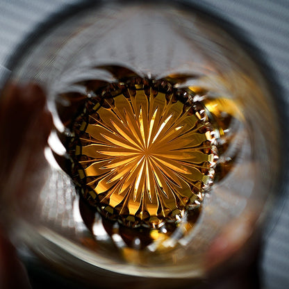 Japanese Cut Crystal Whisky Tumbler with Flame-Carved Pattern & Presentation Box for Spirits