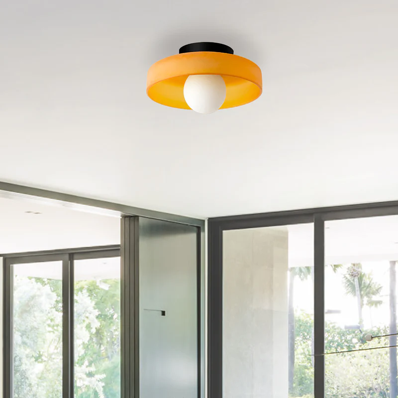 Glass Globe Flush Mount Light Fixture 8 in Amber Glow for Bedroom Wall Ceiling Modern Home Decor Sconce Versatile Installation