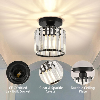 Cube Crystal Flush Mount Ceiling Light with Brass Frame 10 Inch for Bedroom Hallway Entryway Living Room Office Modern Home Lighting Fixture