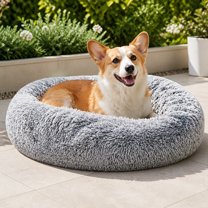 Ortekor Plush Long-Pile Tie-Dye Round Dog Bed