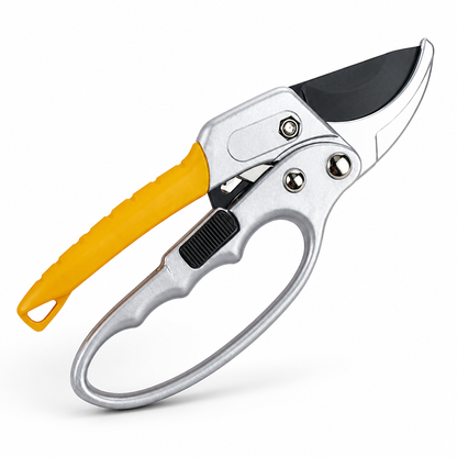 Ratchet Pruning Shears with SK5 Steel Blade & Non-Slip Ergonomic Handle for Garden Pruning