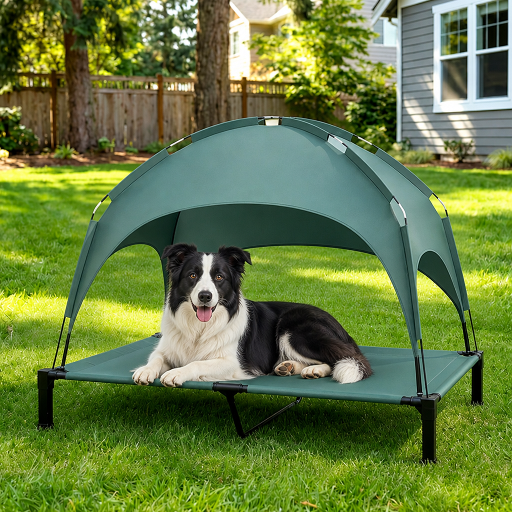 Ortekor Elevated Aluminum Outdoor Dog Bed (Removable Canopy)