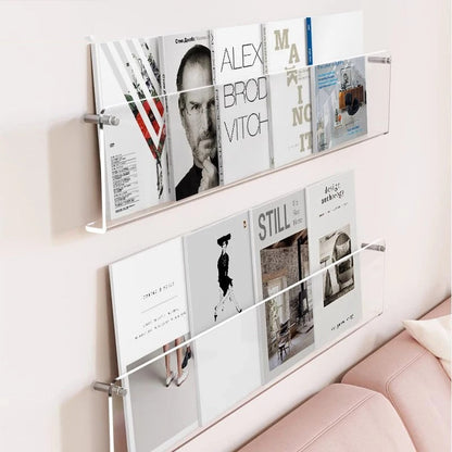 Vinyl Record Holder Wall Rack Magazine Organizer Shelf for Living Room Books Newspapers Home Office Storage Clear Acrylic Display Mount
