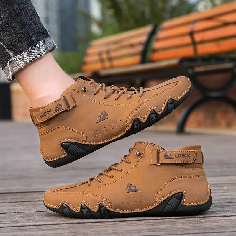 Men's Waterproof High-Top Sneakers with Elastic Slip-On Design - Durable Rubber Sole Boots for Street Style & All-Weather Wear